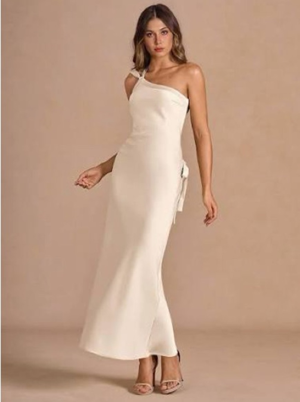 Cream One-Shoulder Tie Back Maxi Dress - Picture 1 of 2